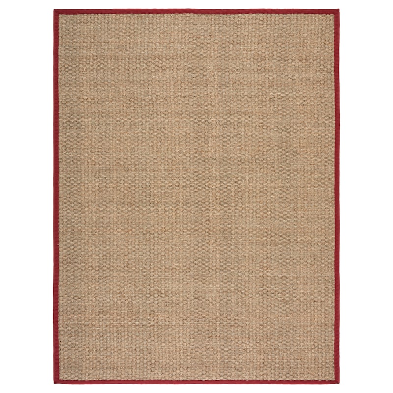 SAFAVIEH Natural Fiber Zymryd Basketweave Seagrass Rug - 8' x 10' - Natural/Burgundy Red