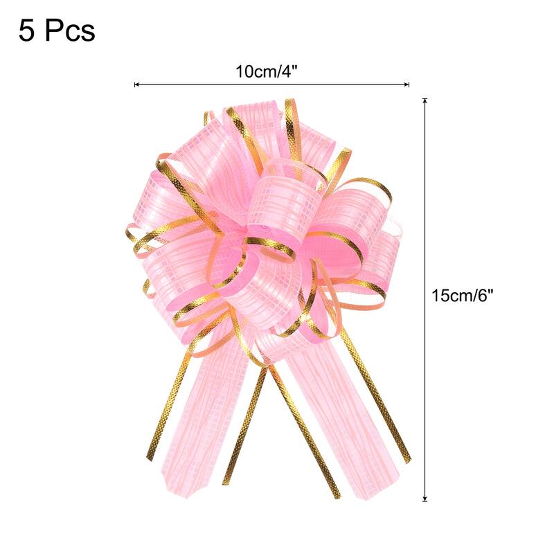 5pcs 7 Inch Large Pull Bow Gift Wrapping Bows Ribbon Organza Bows - Pink - 6 Inch