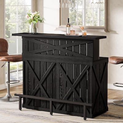 55-Inch Modern Home Bar Unit, Bar Table Height Pub Table with Footrest for Home Pub, Bistro