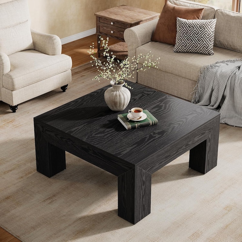 Farmhouse Square Coffee Table for Living Room, 39.37-Inch Low Large Center Tea Accent Table