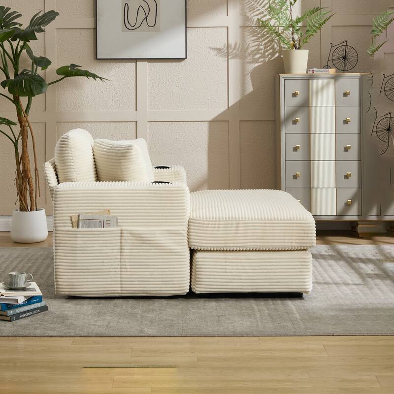 Corduroy Upholstered Chaise Lounge Sofa,Magazine bag,Detachable Cushions Deep Seat for Living Room Office