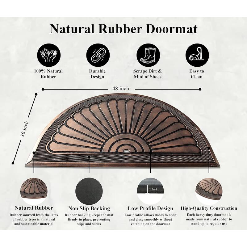 A1HC 100% Pure Rubber Front Door Mat 30”x48”, Non-Slip, Thin Profile Heavy Duty Doormat,Indoor Outdoor Sunburst Good Luck Design