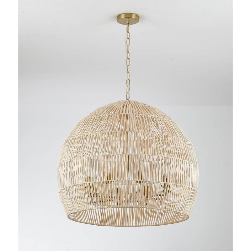8-Light Natural Vine Weaved Basket Chandelier
