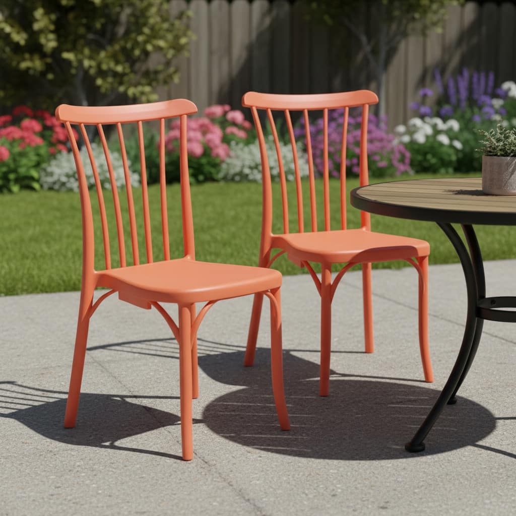 HomeRoots Set of Two Salmon Heavy Duty Plastic Outdoor Stacking Dining Chairs
