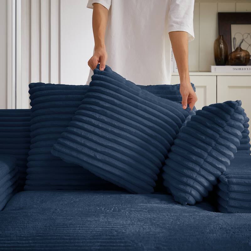 Lazy Sofa Chair Single Chaise Lounge Corduroy Upholstered Sleeper Sofa Ergonomic Couch Chair with Full Foam Cushion and Pillows