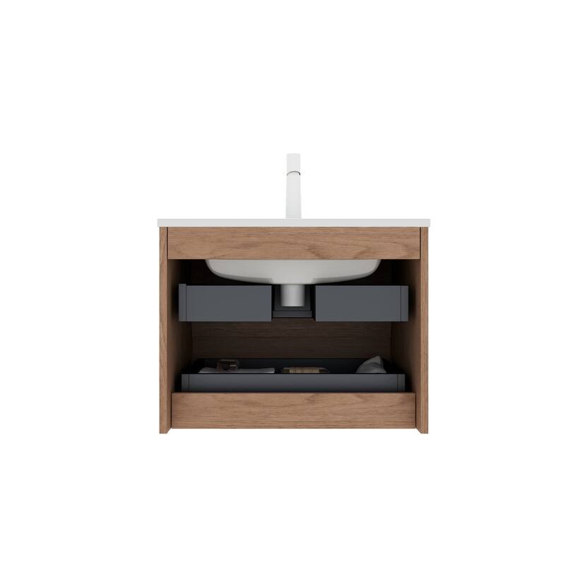 Wall-Mounted Bathroom Vanity Set with Integrated Ceramic Sink