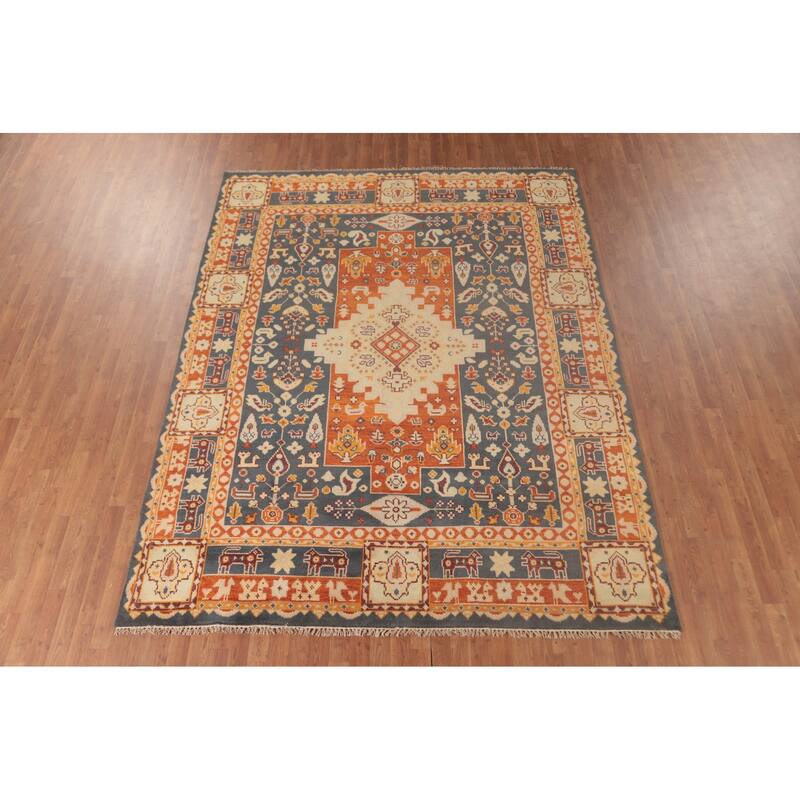 Geometric Kazak Area Rug Hand-Knotted Tribal Wool Carpet - 7'10"x 9'11"