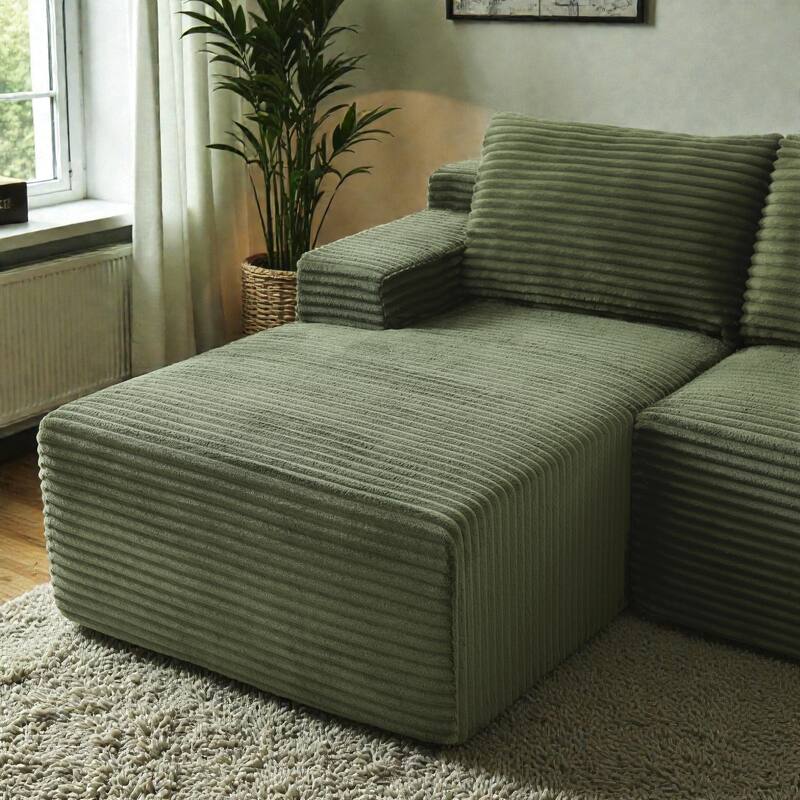 L Shaped Cloud Sectional Sofa with Deep Seat, Corduroy Modular Sleeper Couch, No Assembly Required