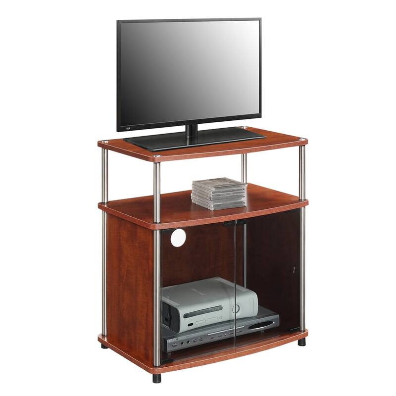 Convenience Concepts Designs2Go TV Stand with Black Glass Storage Cabinet and Shelf for TVs up to 26 Inches