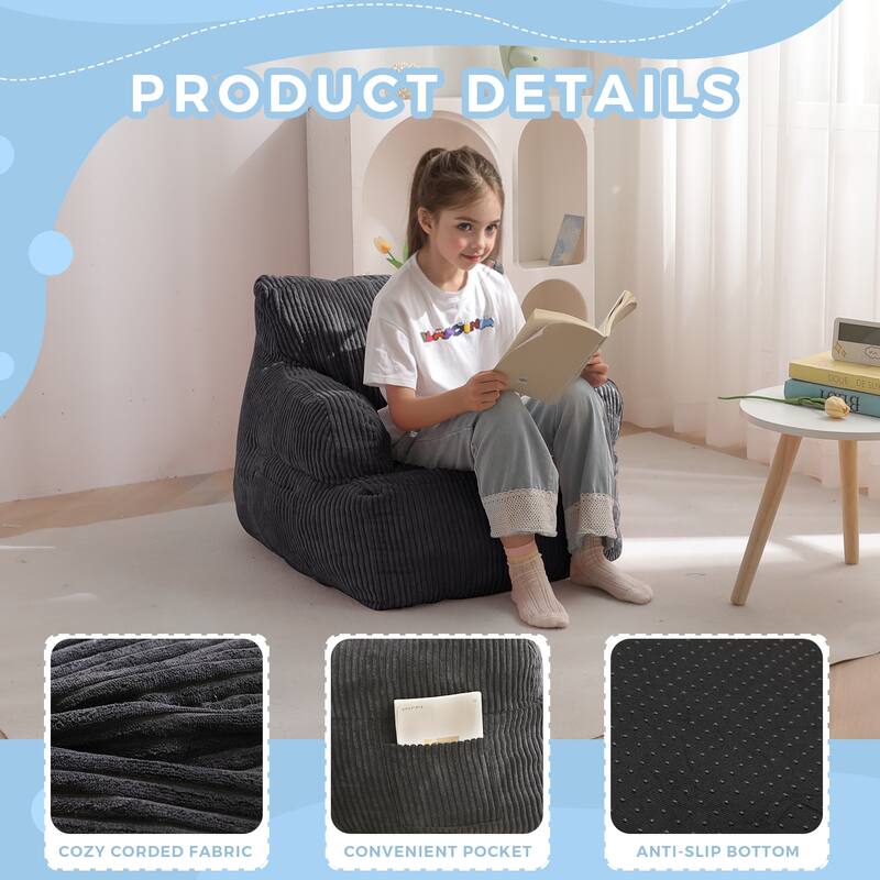 Kids Bean Bag Chair,Sherpa Bean Bag Sofa Couch with Decorative Edges