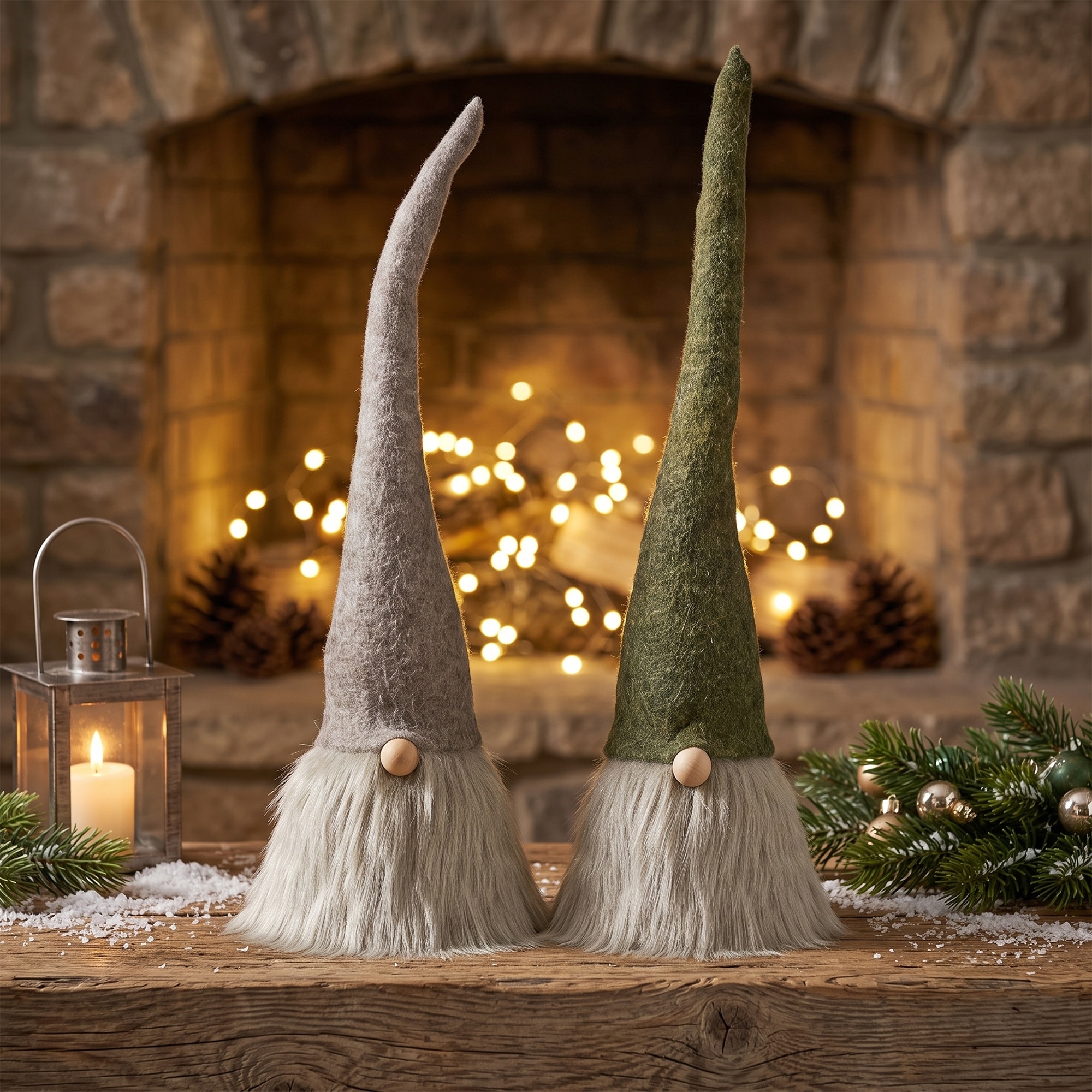 Christmas Gnome with Pointy Hat Figures 10.5" Green and Brown Set of 2