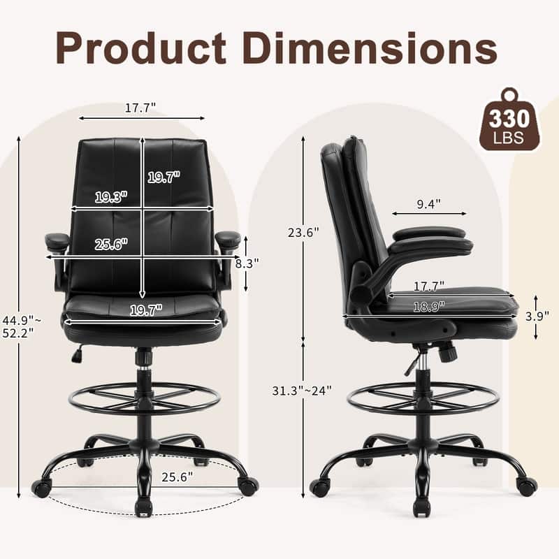 PU Tall Office Chair Drafting Chair With Adjustable Footrest Ring