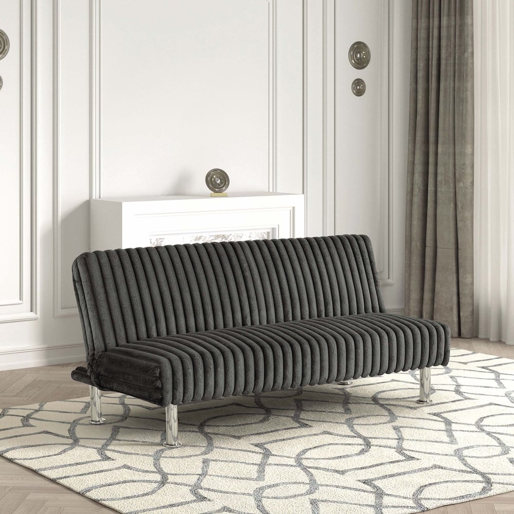 Furniture of America Draper I Modern Chenille Channel Tufted Fabric Futon Sofa Bed