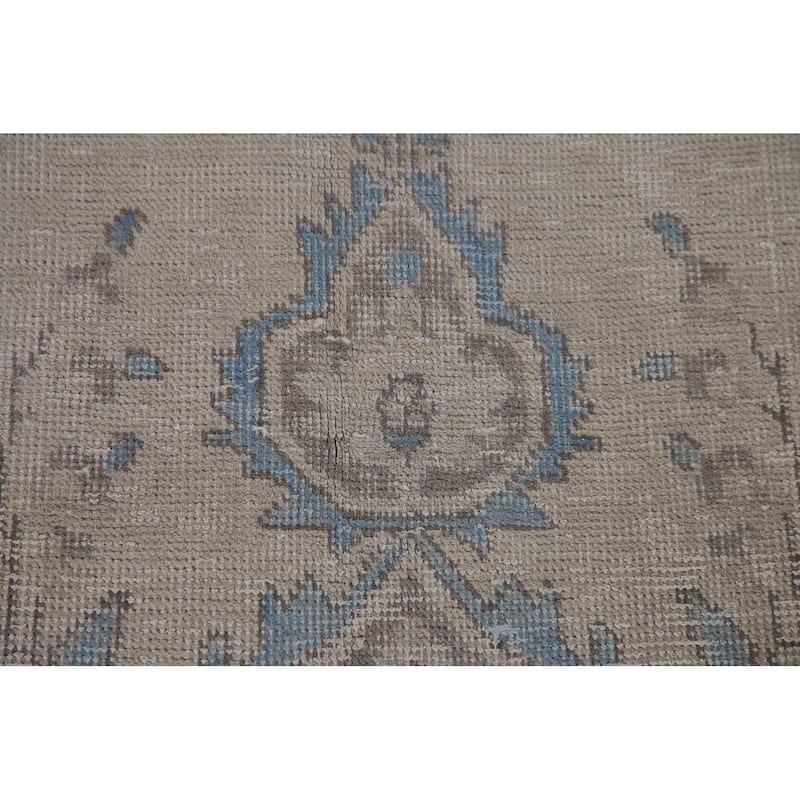 Beige Distressed Tabriz Persian Antique Area Rug Handmade Wool Carpet - 6'5" x 9'4"