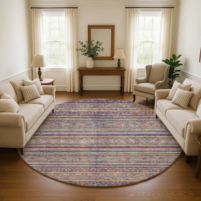 Premium Washable Super Soft Boho Stripes Mayfield Rug - Blue - 8' x 8'