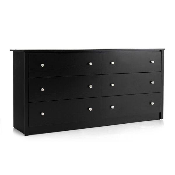 6Drawer Double Dresser Wide Storage with Mental Knobs Bed