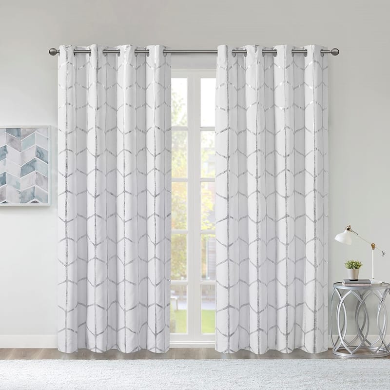 Total Blackout Metallic Print Grommet Top Curtain Panel