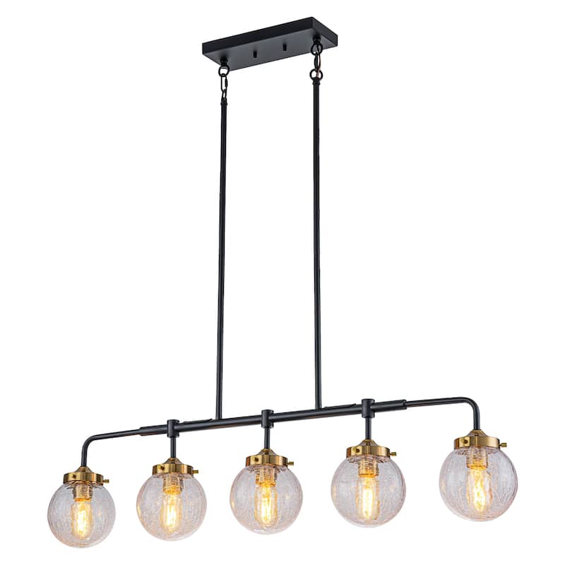 5-Light Crackled Glass Globe Linear Island Pendant Light Modern - Dia.38.19-in