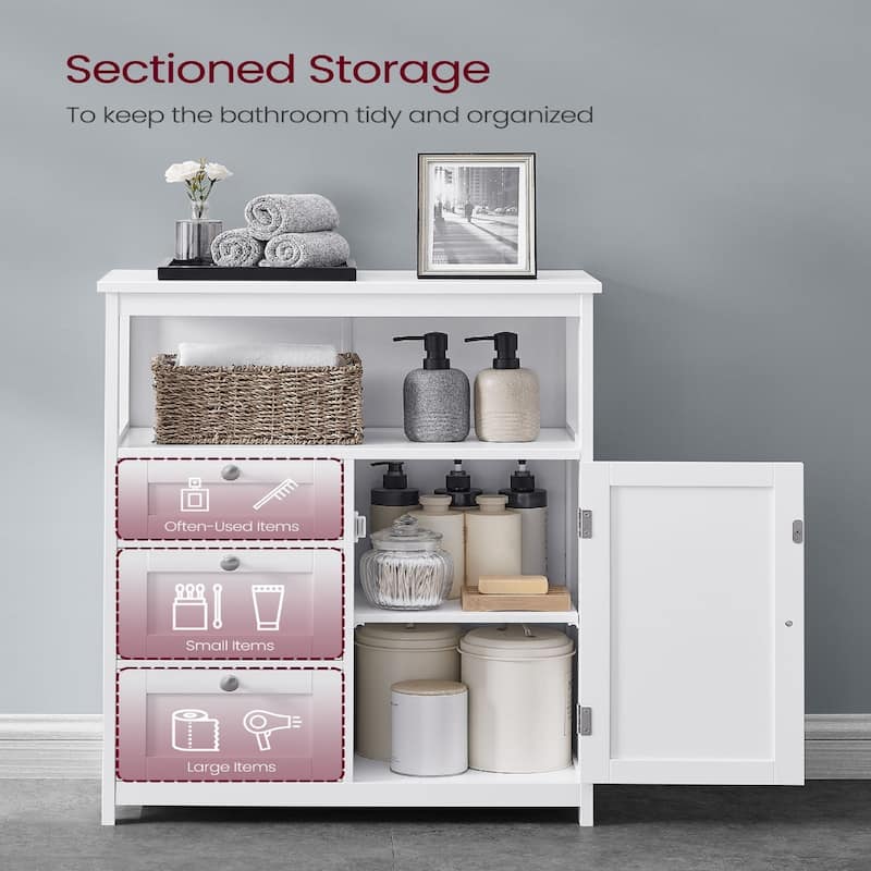 White Freestanding Bathroom Floor Storage Cabinet with Drawers and Adjustable Shelf - 11.8''D x 23.6''W x 31.5''H