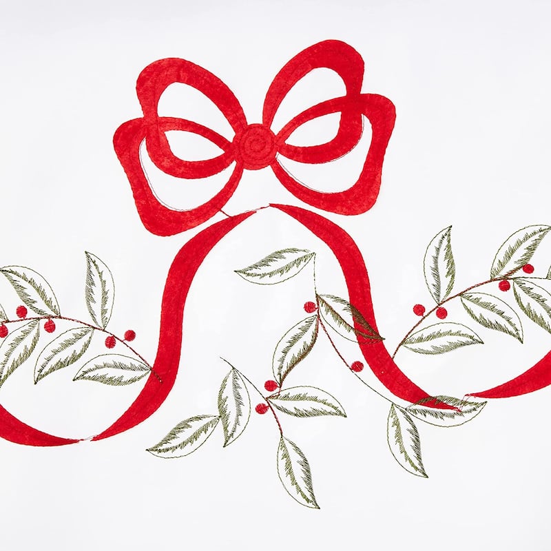 Violet Linen Christmas Holly Leaves Poinsettia Ribbon Bows Pattern