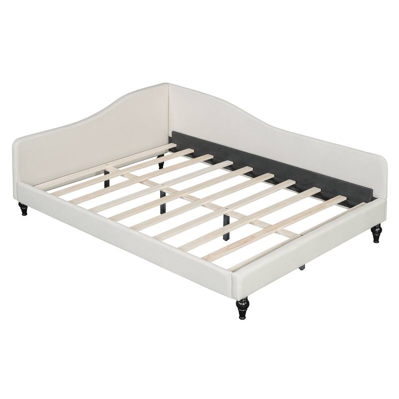 Modern L-Shaped Full Size Linen Daybed with Solid Wood Legs, Semi-Enclosed Design, Durable & Stylish Seating in Gray or Beige