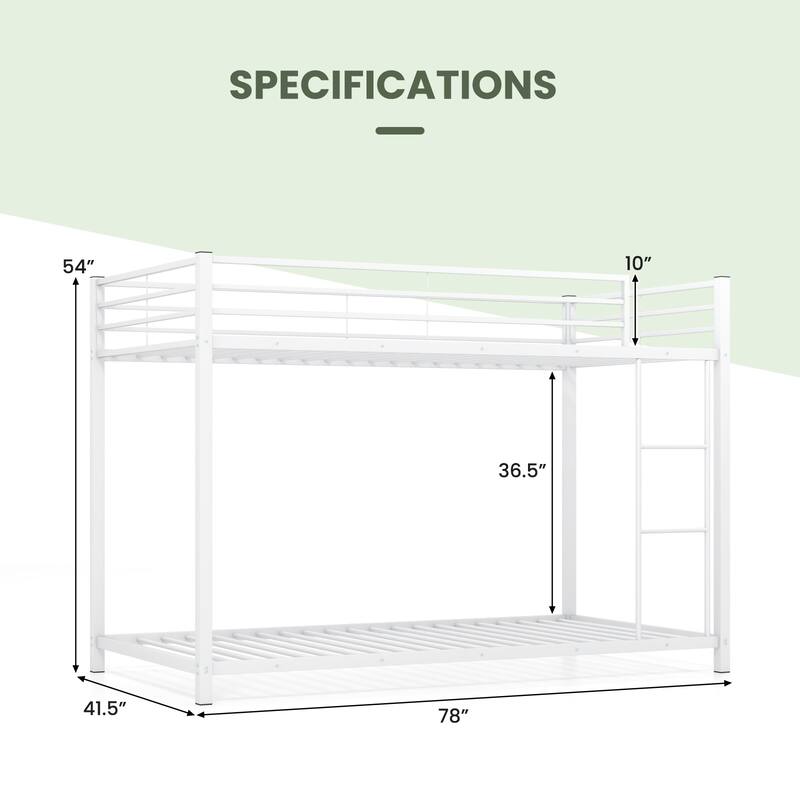 Gymax Twin Over Twin Bunk Bed Frame Platform W/Guard Rails & Side