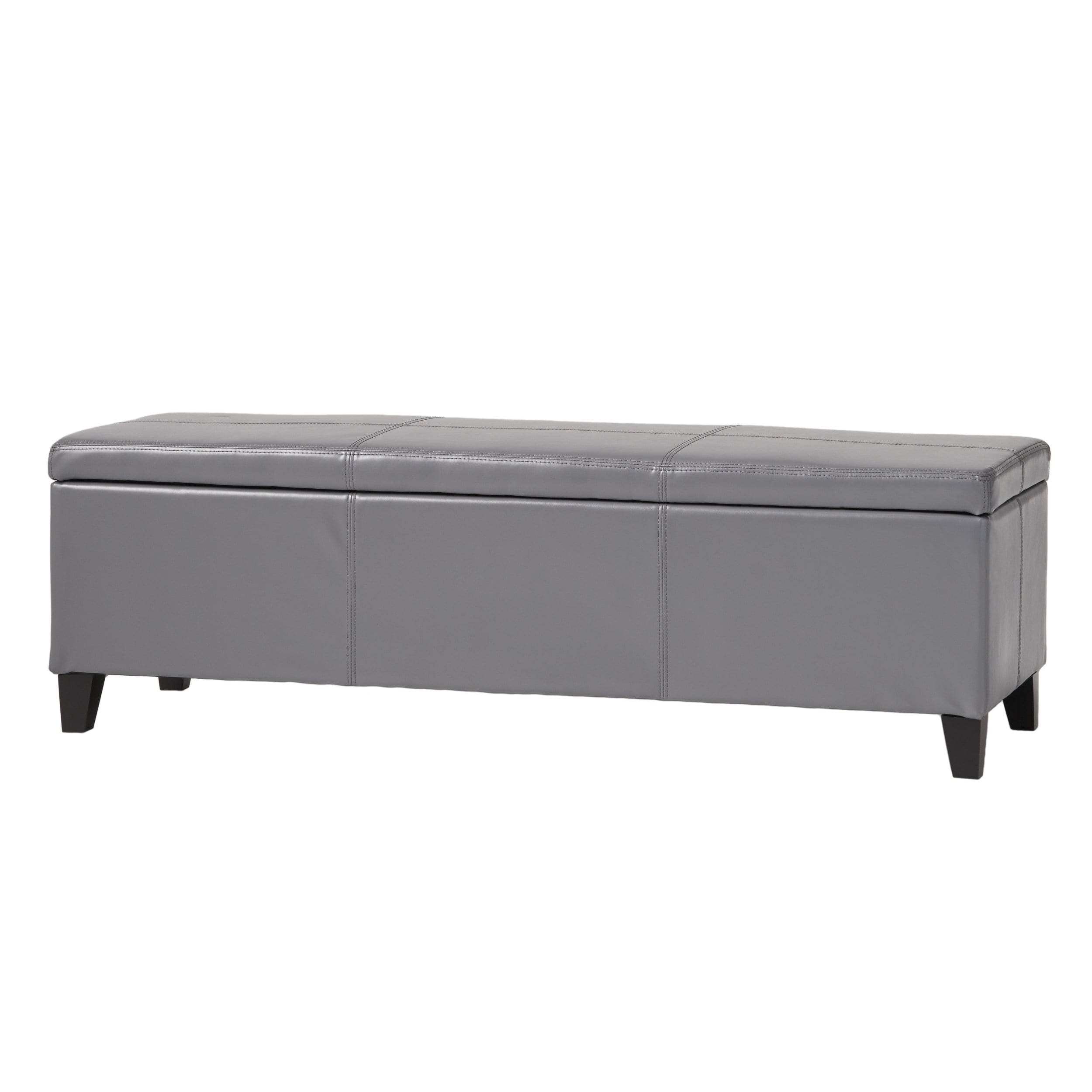 Faux Leather Storage Ottoman Bench with Stay-Open Lid, 17.5x51x16-inch, Extra Seating and Hidden Storage