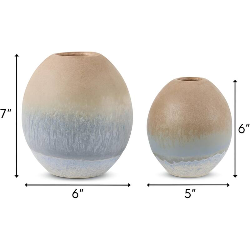 Aria Home Ombre Coastal Ceramic Oval Vase Set of 2 with Elegant Finish