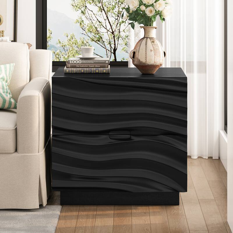 GDFStudio Orinthian Pine Solid Wood Nightstand with 2 Silent Slide Drawers - 1 Piece + Black