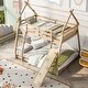 preview thumbnail 15 of 23, House Bunk Beds for Kids, Wood Twin Over Queen Bunk Bed with Climbing Nets and Climbing Ramp,Playhouse Bunk Bed for Girls Boys