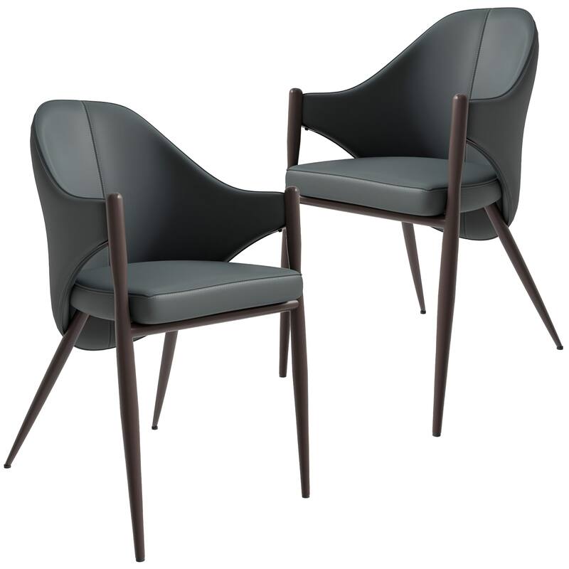 Upholstered Leather Dining Chair with Iron Legs Accent Armchair Set of 2