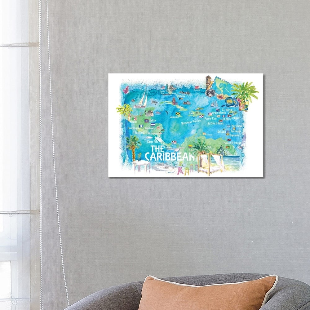 iCanvas "Caribbean Illustrated Travel Map With Landmarks Highlights And Impressions" by Markus & Martina Bleichner Canvas Print