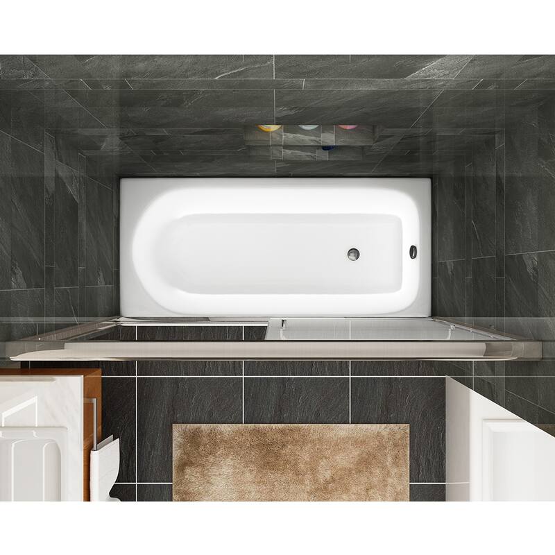 Elegant Bathtub Double Sliding Shower Doors Enclosure 60 in. W x 57.4 in. H in Brushed Nickel Finish with 1/4 in Clear Glass