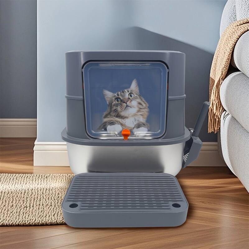 Full Enclosed Stainless Steel Cat Litter Box with Lid