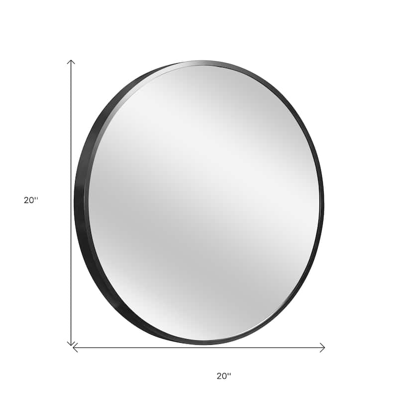 HomeRoots 20" Black Aluminum Round Framed Accent Mirror - 20.00 in. x 20.00 in. x 1.10 in.