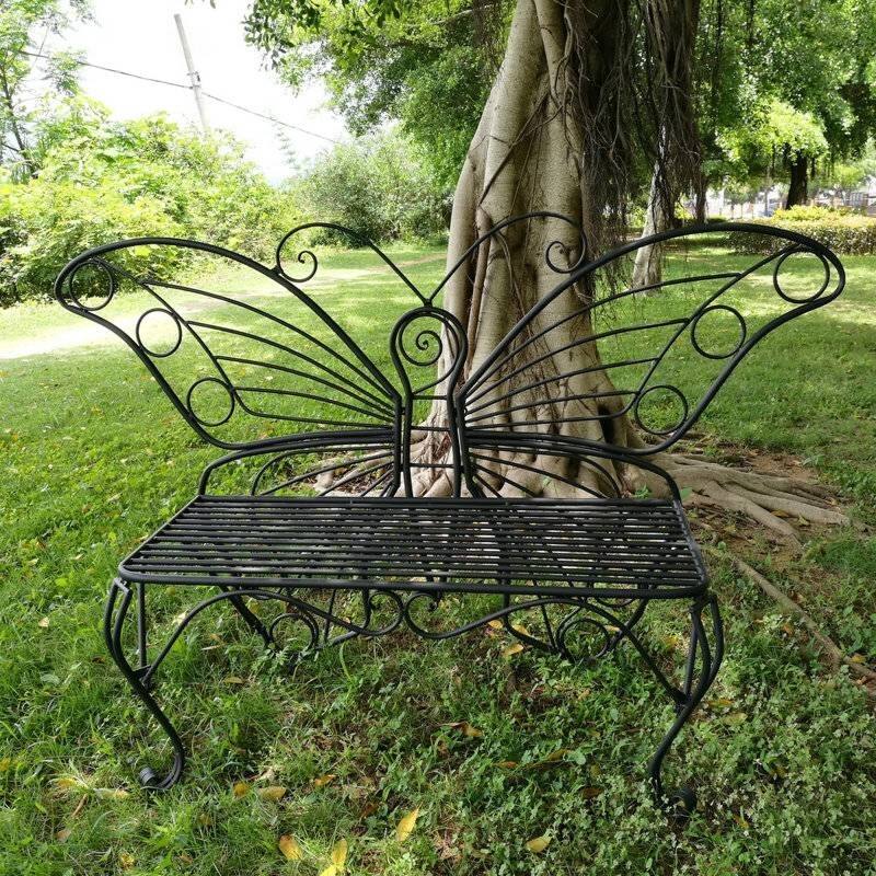 Metal Outdoor 2-Seater Butterfly Garden Bench - 60” L x 17.7” W x 39.2” H