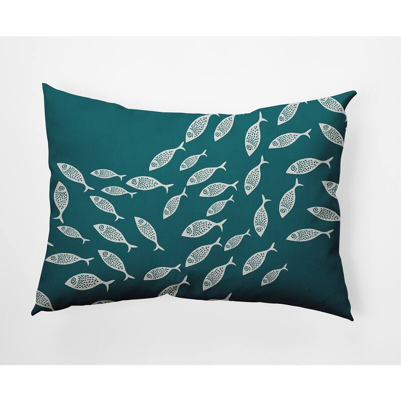 Escuela Nautical Indoor/Outdoor Throw Pillow - Ocean Teal - 14" x 20"