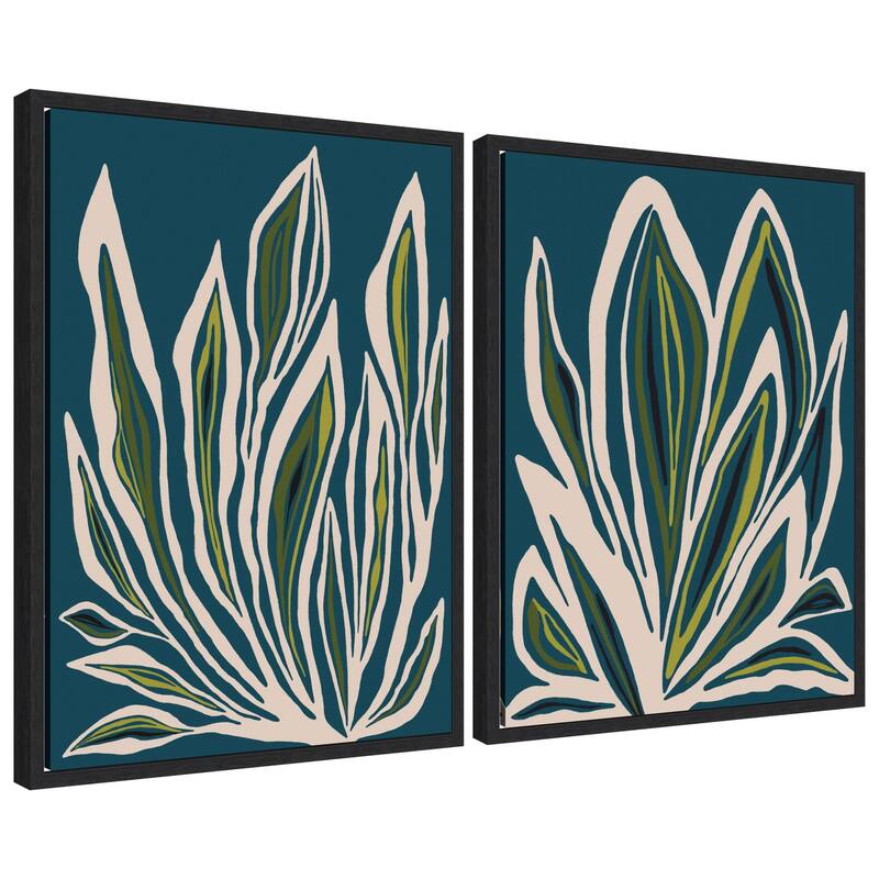 Kate and Laurel Sylvie Blue Flora 1 and 2 Framed Canvas Art Set by Alicia Bock - 2pk - 18 x 24