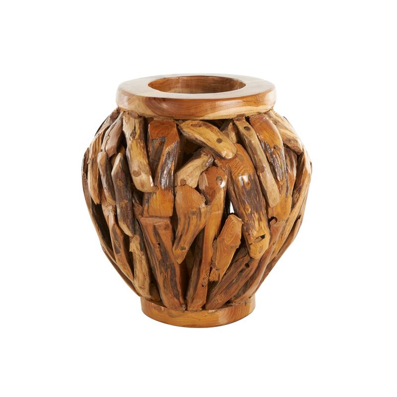 Brown Teak Wood Handmade Live Edge Tree Branch Pot Vase