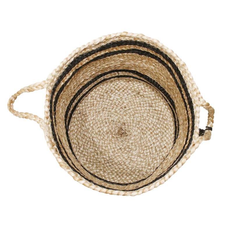 Sevita Double Striped Jute Hand-Stitched Storage Basket with Handles