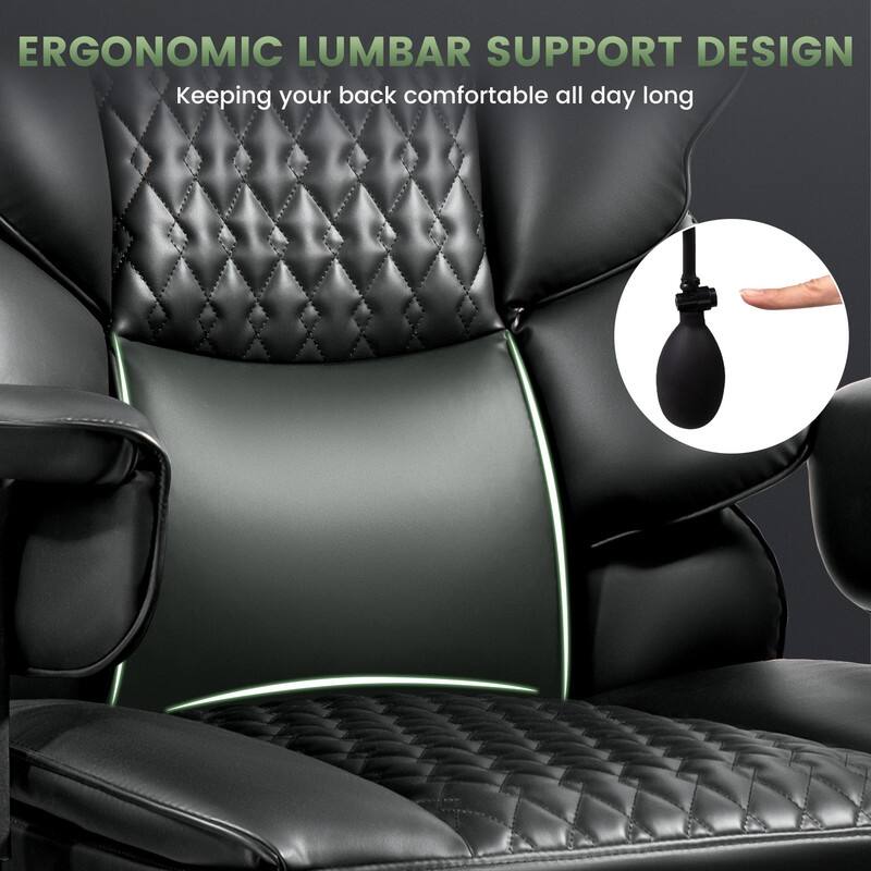 BOSSIN 300lbs Big & Tall Office Chair, Reclining Executive Chair, Footrest, Lumbar Support, Adjustable Headrest & Armrests