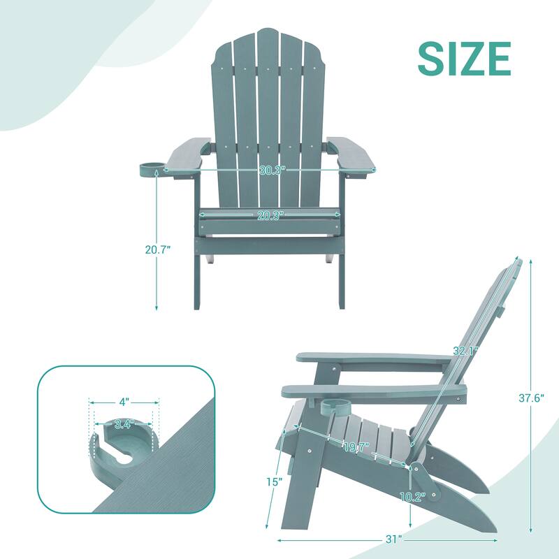 LIVOOSUN Outdoor Folding Adirondack Chair w/Cup Holder Set of 2 or 4