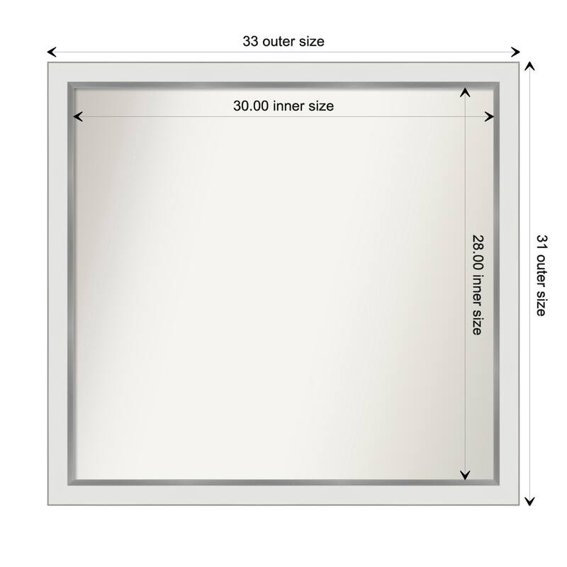 Eva White Silver Narrow Framed Non-Beveled Custom Wall Mirror, Bathroom Vanity Mirror - Outer Size: 33.25 x 31.25
