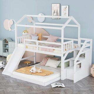 Twin Over Full House Bunk Bed with Convertible Slide and Storage ...