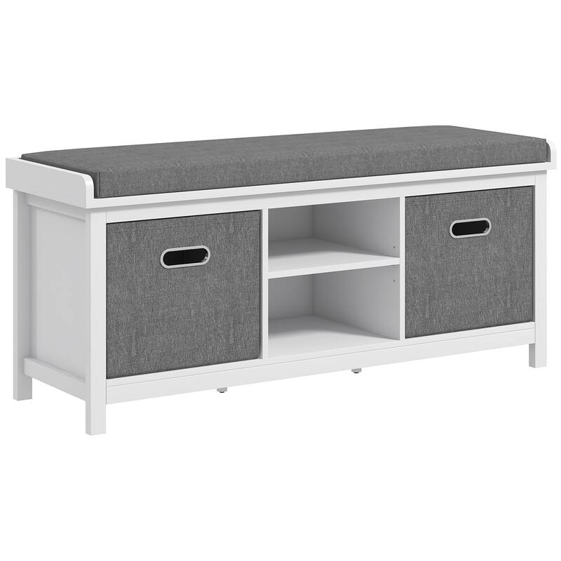 HOMCOM White Shoe Storage Bench with Padded Seat, 2 Drawers and Adjustable Shelf