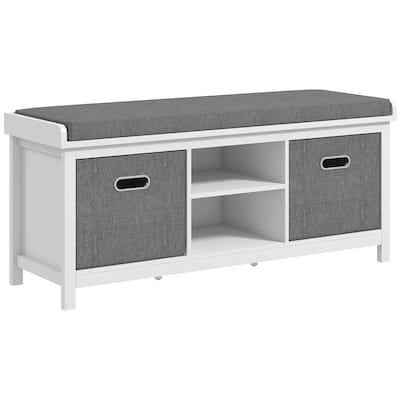 Shoe Bench with Cushion, Storage Bench for Entryway with Padded Seat, 2 Drawers and Adjustable Shelf