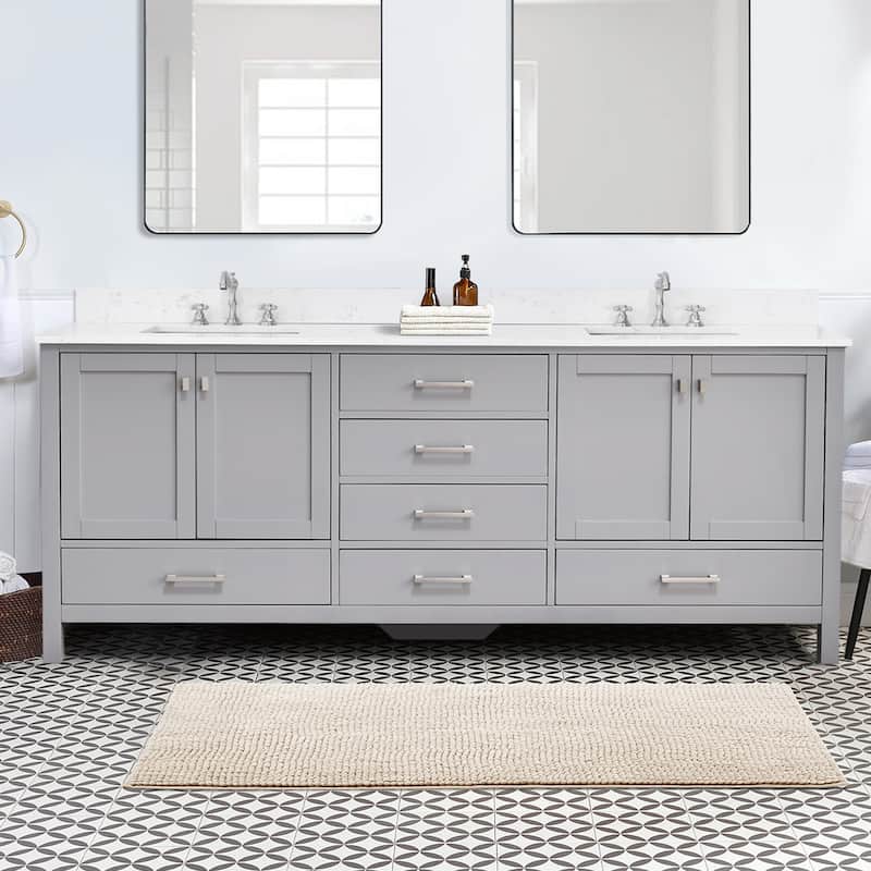 StarrySky 84 inch Undermount Double Sink Bathroom Vanity with Engineered Carrara Marble Top