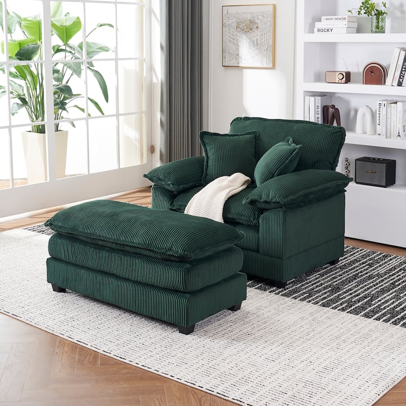 56.3" Corduroy Single Sofa Chair with 2 Toss Pillows & a Ottoman