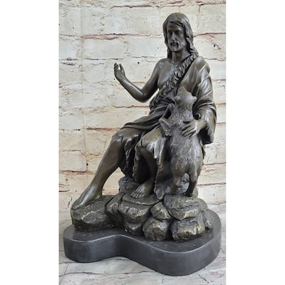 Jesus Christ With Lamb Bronze Statue Figure Figurine Sculpture Christianity 14 Inches X 8 Inches