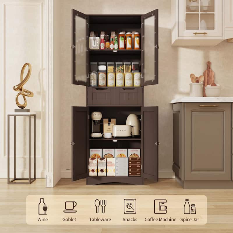 Tall Kitchen Pantry Cabinet, Freestanding Storage Cabinet, Bathroom Storage Cabinet with Doors